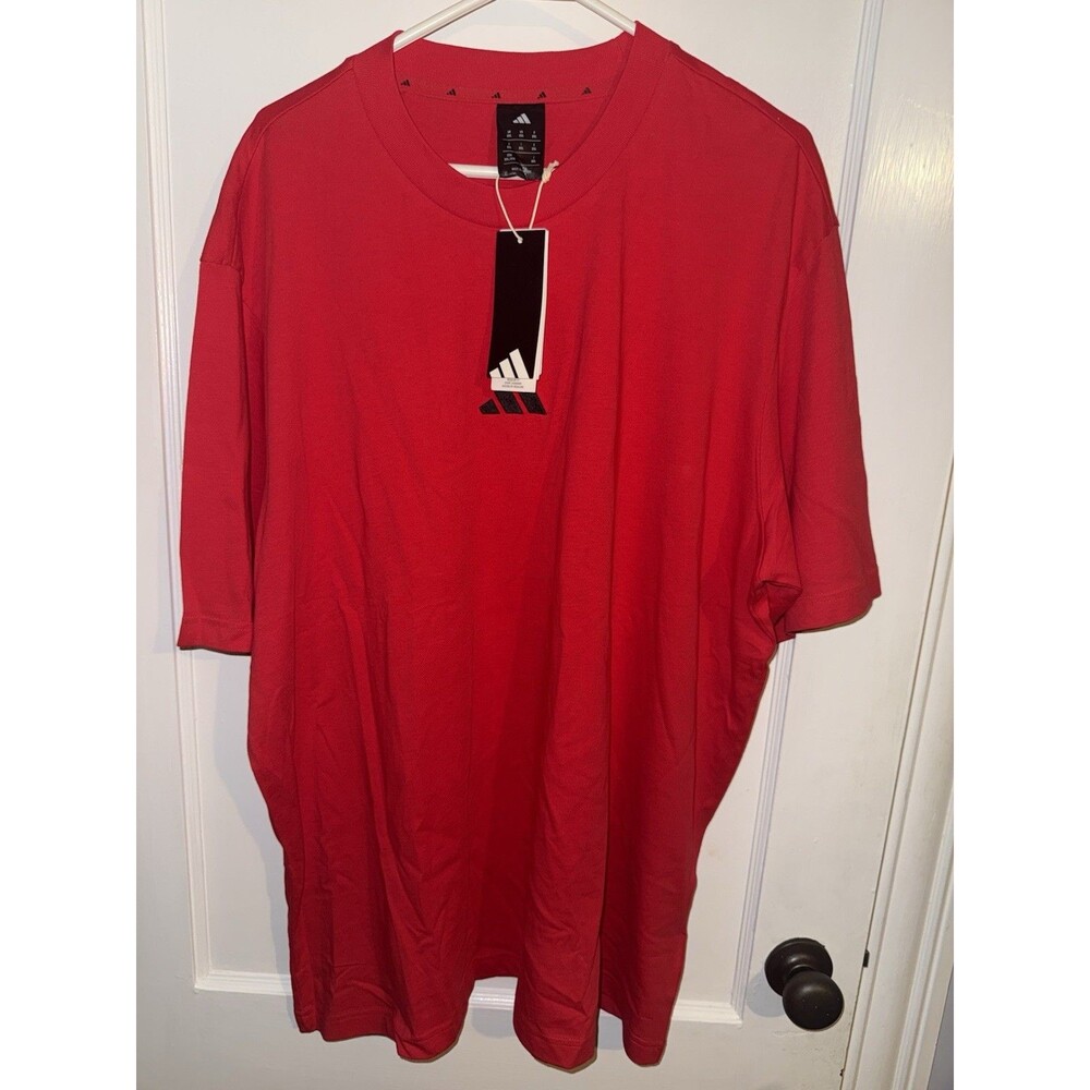 NWT Adidas Mens Size 2XL Red Short Sleeve T Shirt Black Logo